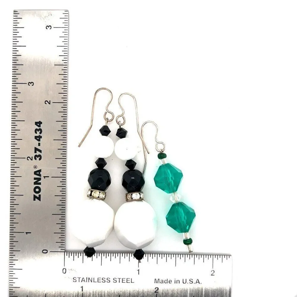 Green & White/Black‎ Dangle Earrings